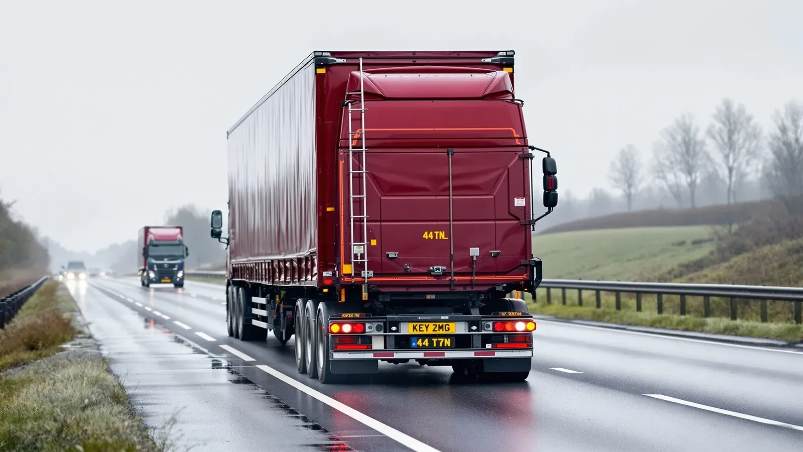 A 44-tonne artic on a UK motorway, the vehicle whose running cost sets the rate.