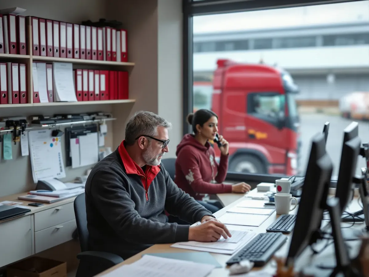 Two planners working their own patch of the day in a haulage transport office