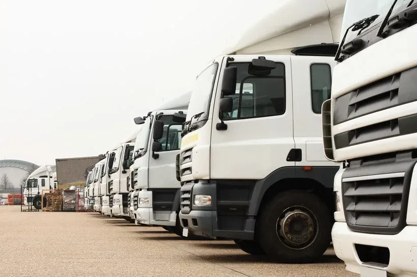 A row of HGVs lined up in an operator's yard
