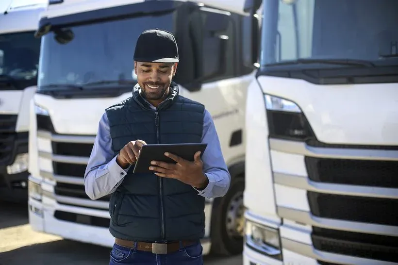 An operator checking fleet records on a tablet
